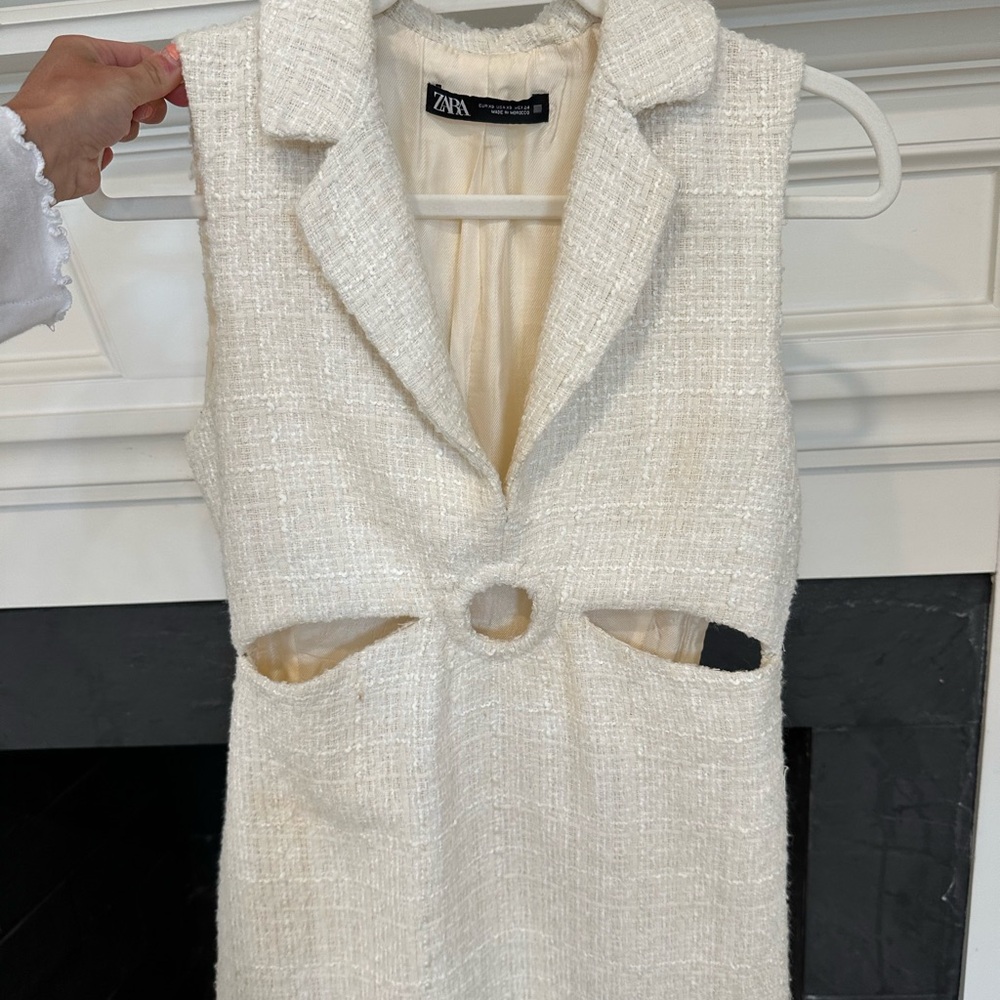 Zara Cream Tweed Cut-Out Dress